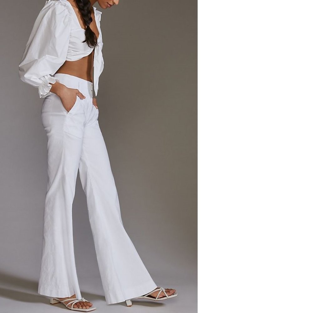 Anthropologie The Naomi Wide-Leg Flare Pants by Maeve size 16 new white nwt - Picture 2 of 7